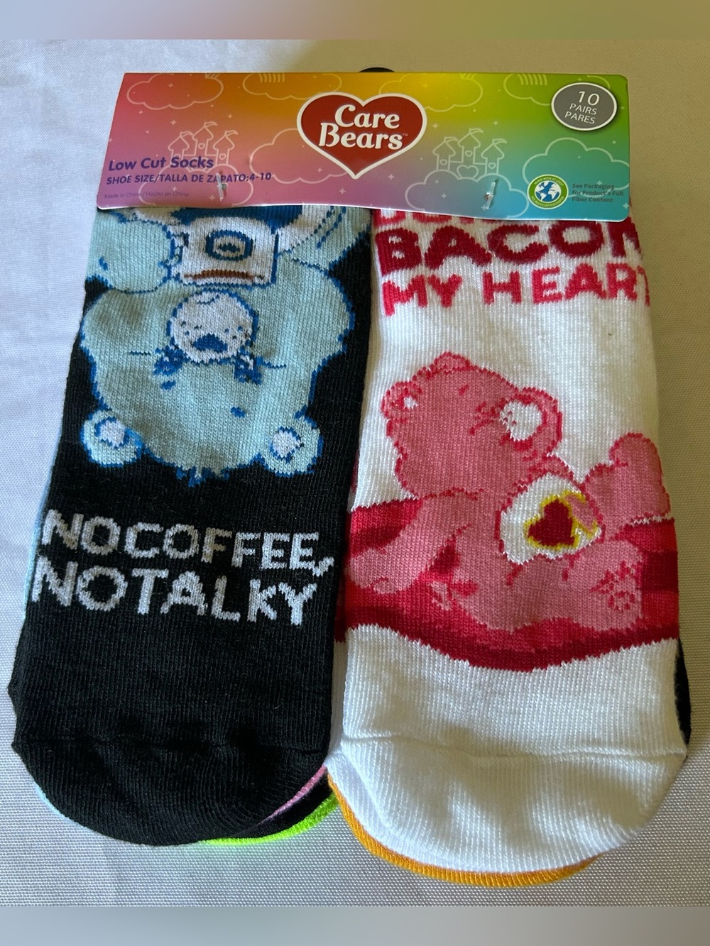 Care Bears Low Cut Women’s Socks - Black, White & Pink - 10 Pair Pack